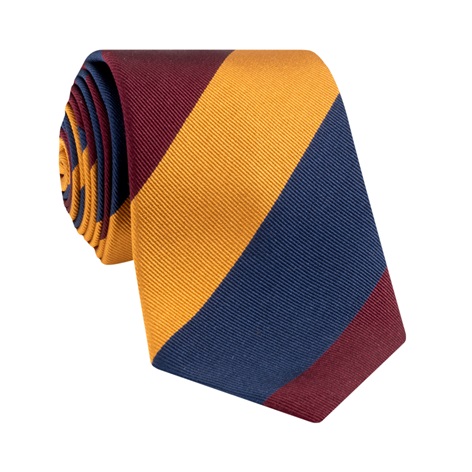 Silk Block Striped Tie in Wine, Brass, and Royal