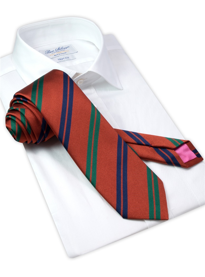 Silk Double Stripe Tie in Copper