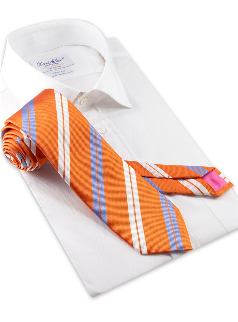 Silk Double Striped Tie in Tangerine