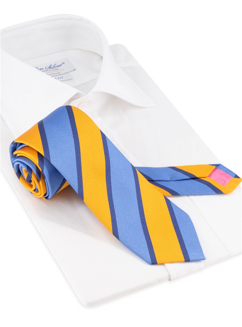 Silk Block Stripe Tie in Marigold and Cobalt Blue