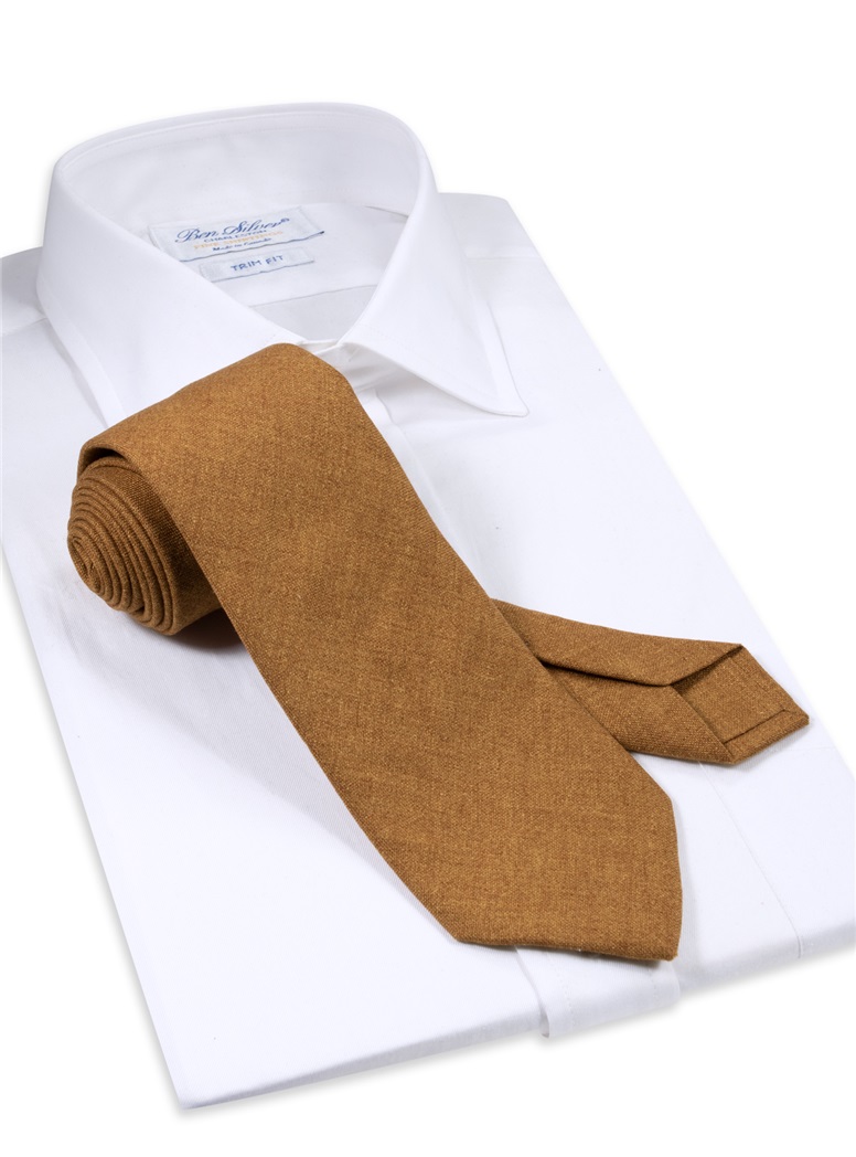 Silk and Cashmere Solid Tie in Ochre