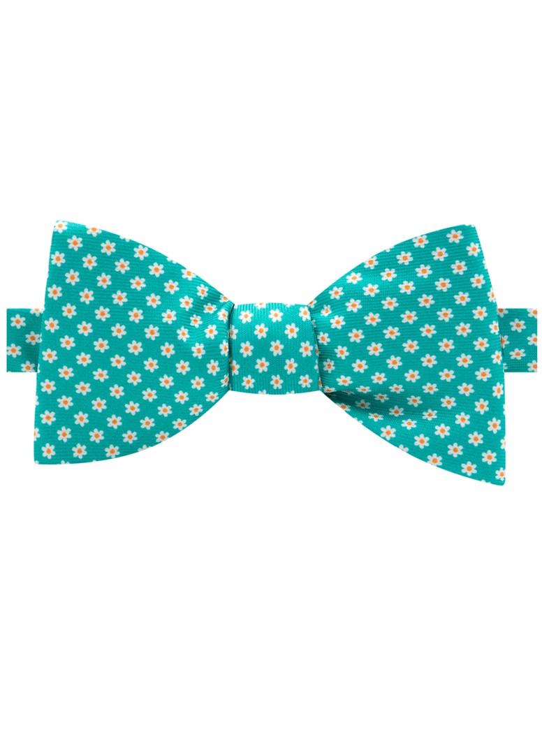 Silk Flower Printed Bow Tie in Teal