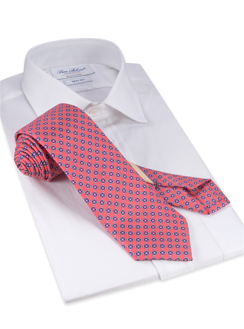 Silk Printed Square Tie in Salmon