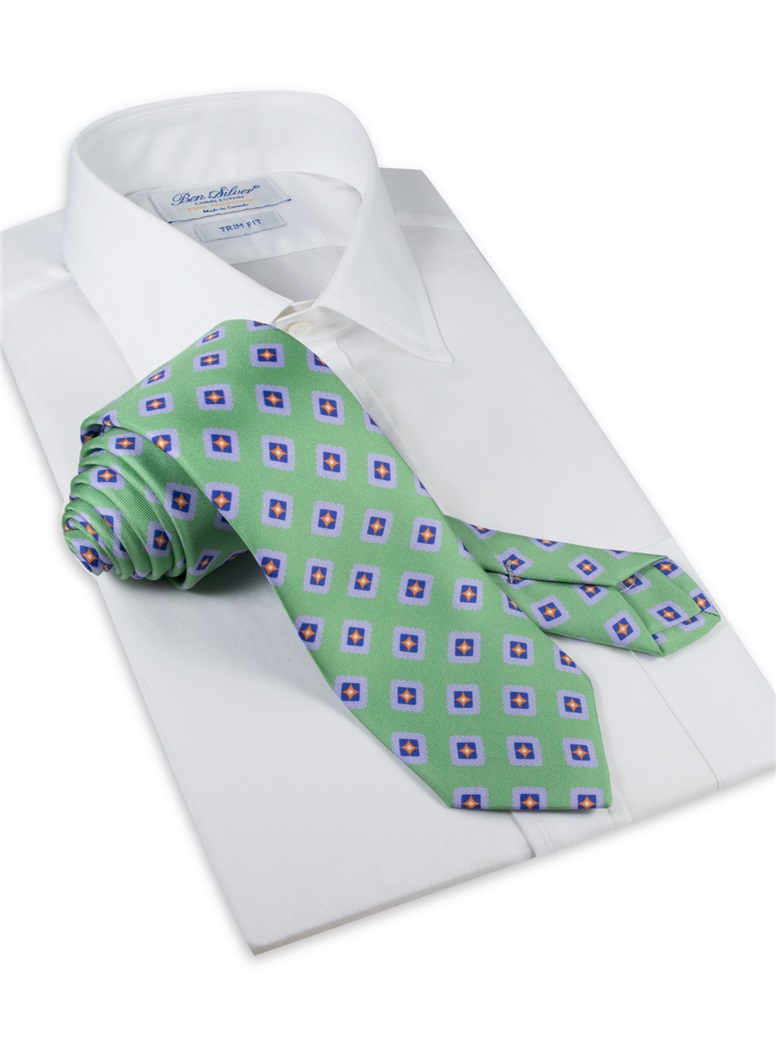 Silk Printed Tile Motif Tie in Lime