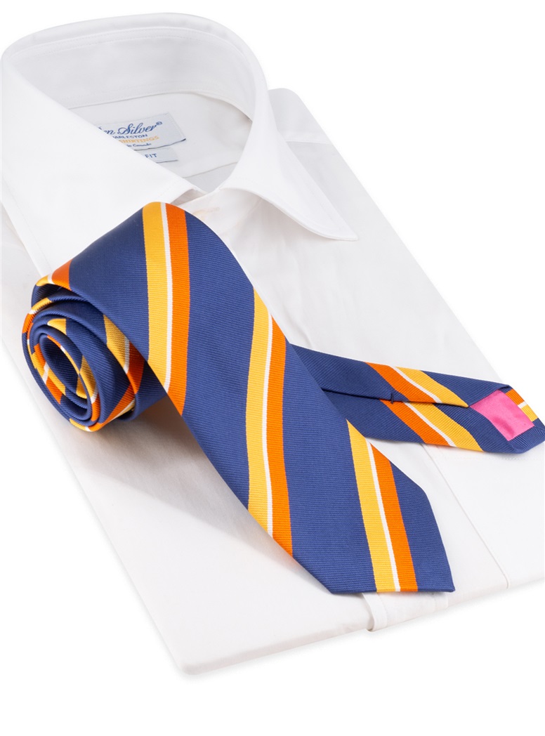 Silk Striped Tie in Navy