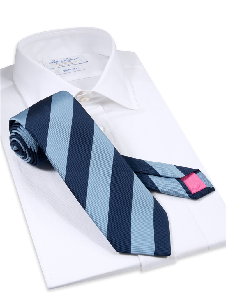 Mogador Block Striped Tie in Sky and Navy