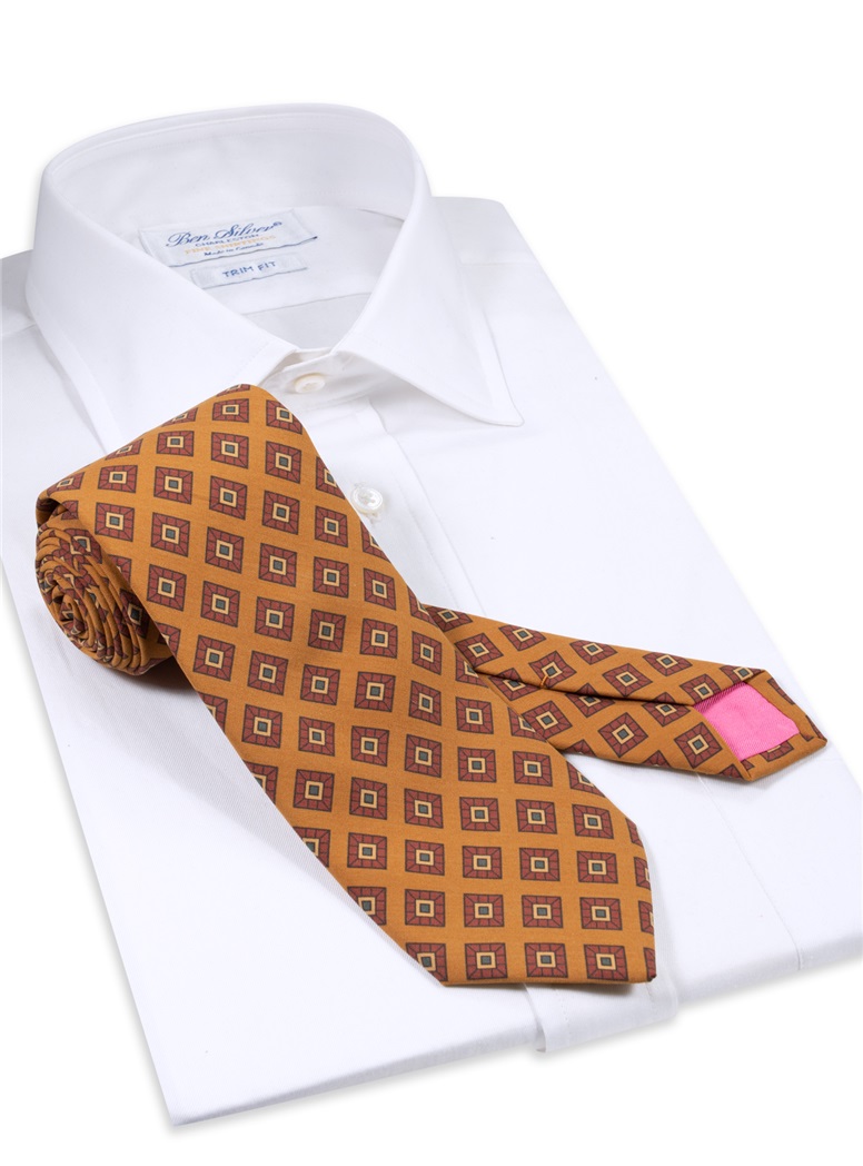 Silk Diamond Printed Tie in Amber