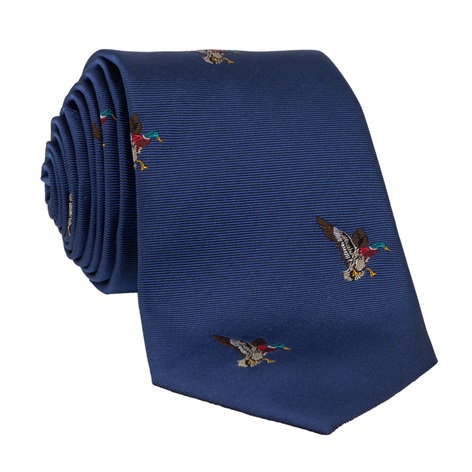 Silk Woven Duck Motif Tie in Navy