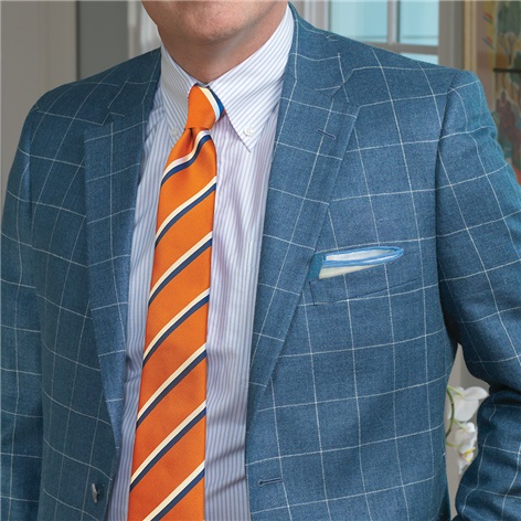 Wool, Silk and Linen Blue Sport Coat with Cream Windowpane