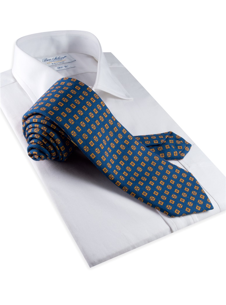 Wool & Silk Printed Neat Tie in Blue