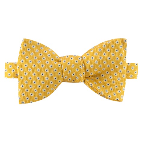 Silk and Linen Flower Printed Bow Tie in Lemon