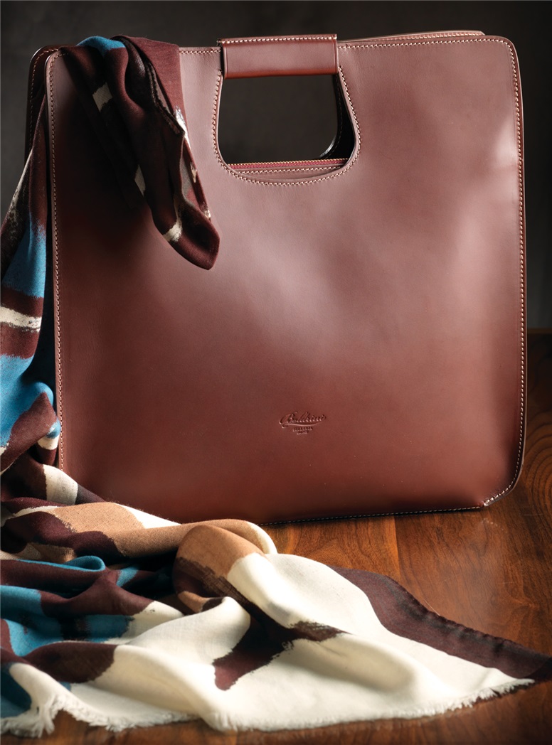 Ladies Leather Top Handle Tote in Bordeaux