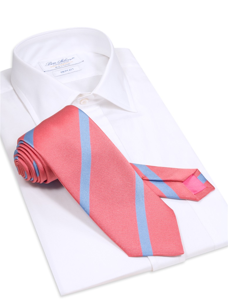 Silk Bar Striped Tie in Pink with Sky