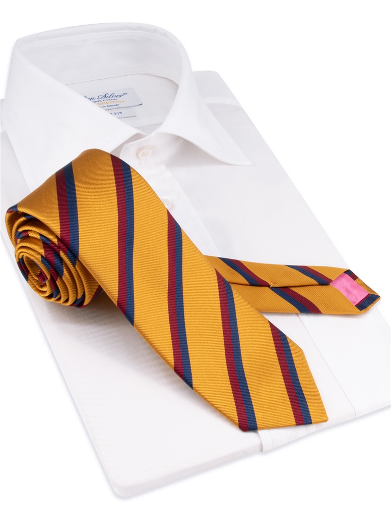 Silk Double Stripe Tie in Amber