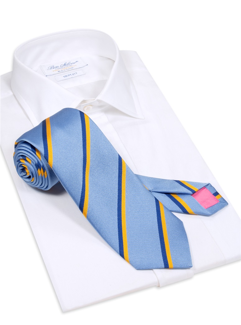 Silk Double Stripe Tie in Sky