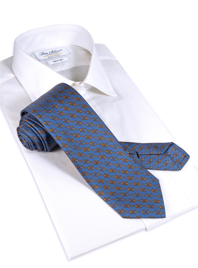Silk Horse Bit Motif Tie in Cornflower