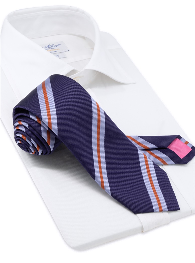 Silk Striped Tie in Navy