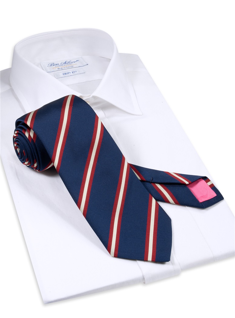 Silk Striped Tie in Navy