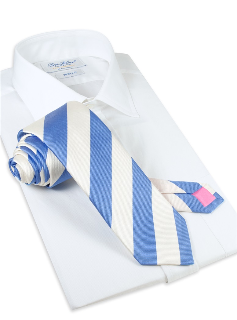 S19-Summer Blue and White Block Stripe Tie