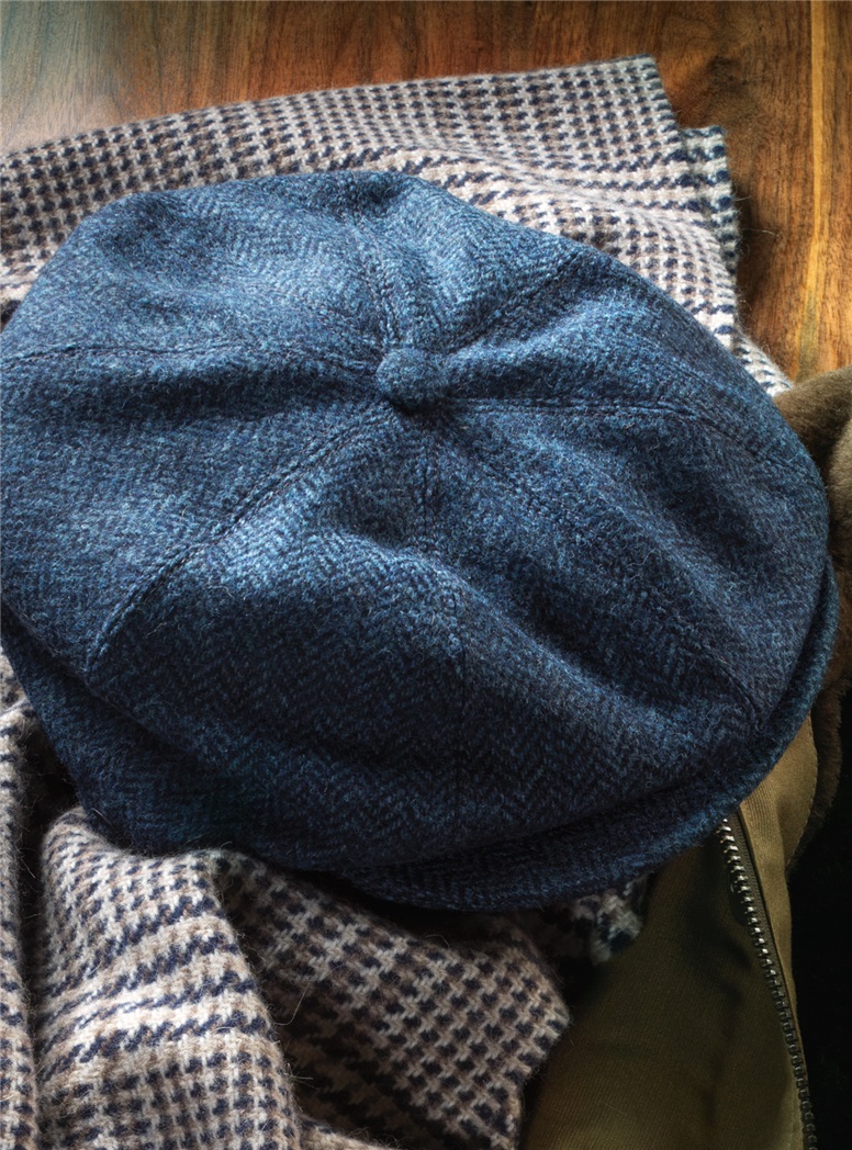 Wool Halifax Cap in Regal and Sky Herringbone