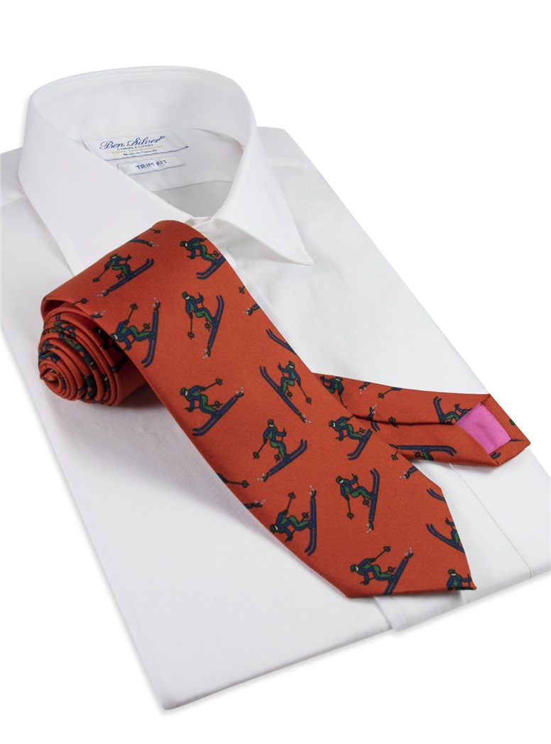 Jacquard Woven Ski Tie in Tangerine