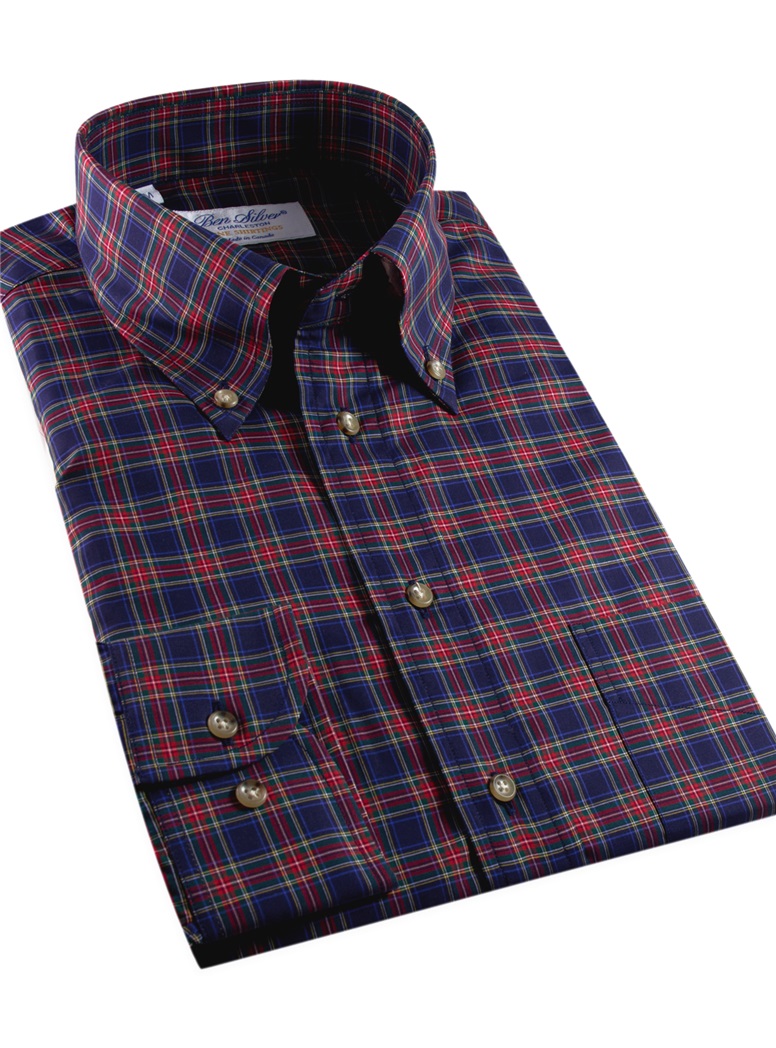 Navy and Red Plaid Button Down