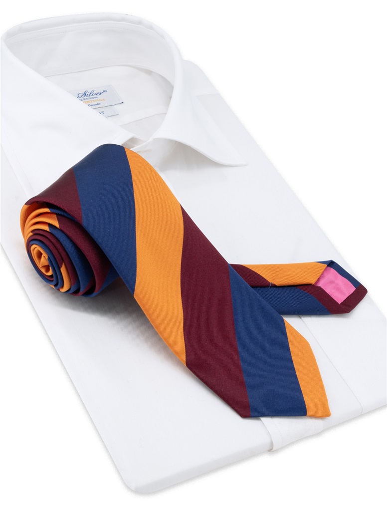 Silk Bock Striped Tie in Wine, Gold & Navy