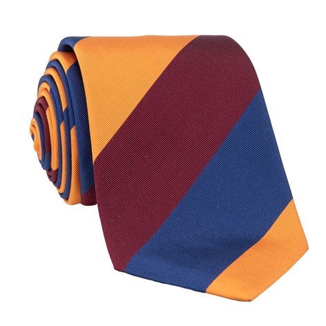 Silk Bock Striped Tie in Wine, Gold & Navy