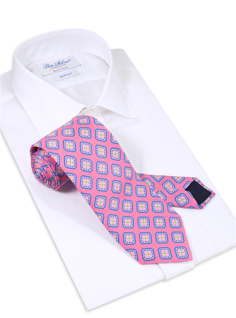 Silk Diamond Motif Printed Tie in Pink