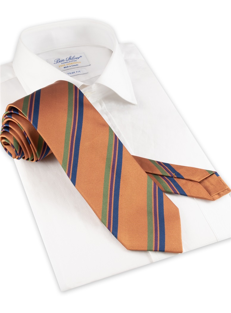 Silk Triple Striped Tie in Apricot