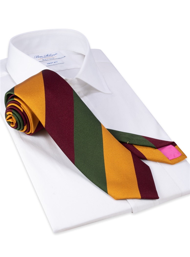 Silk Block Striped Tie in Maroon, Field and Marigold