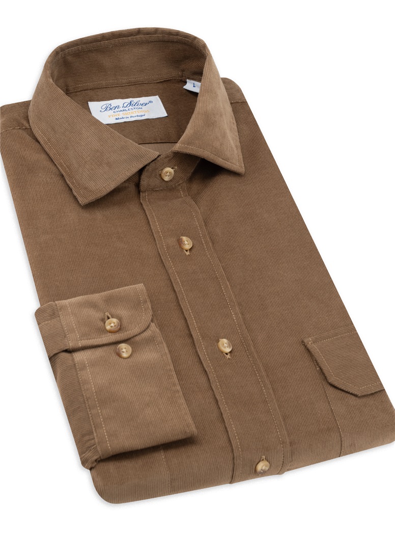 2 Pocket Corduroy Shirt in Beige