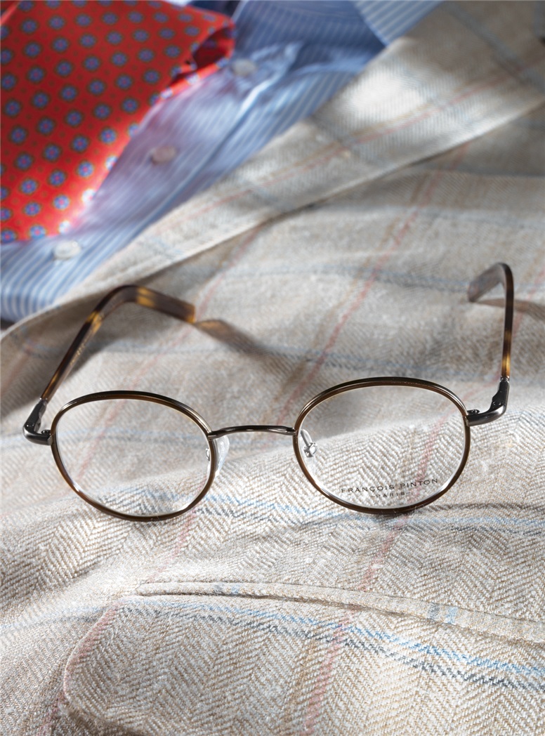 Nearly Round Wire Frames in Pewter with Chocolate Color Temples