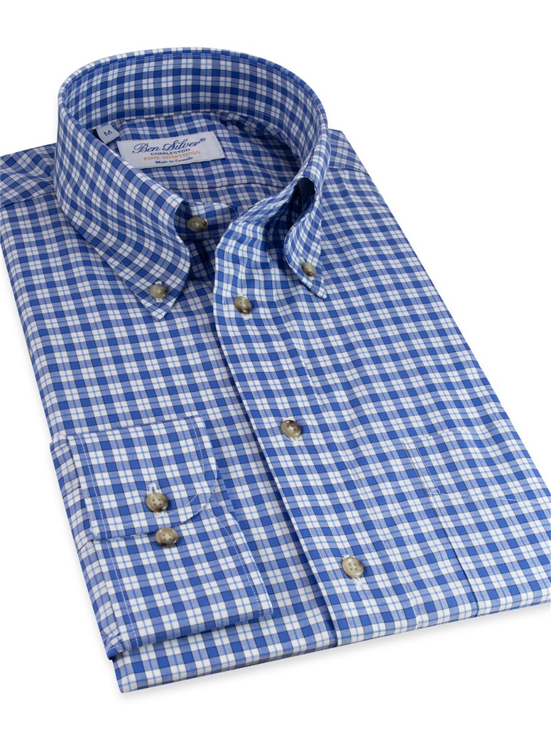 Blue and White Check Button Down