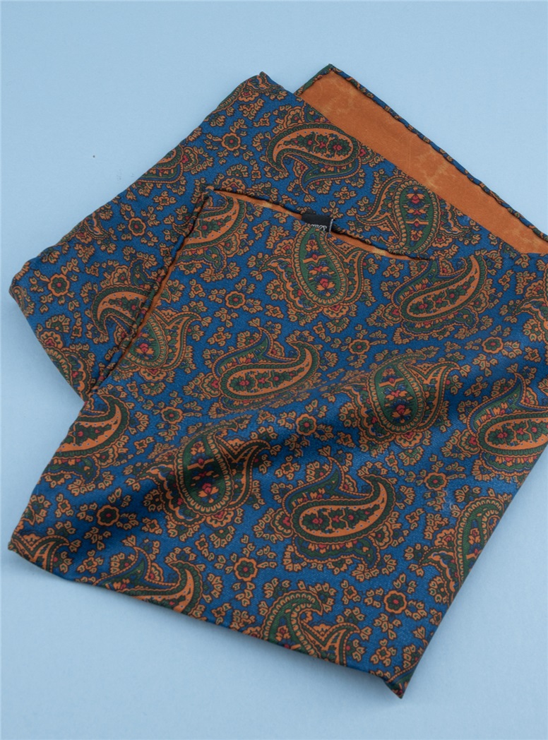Silk Paisley Pocket Square in Azure