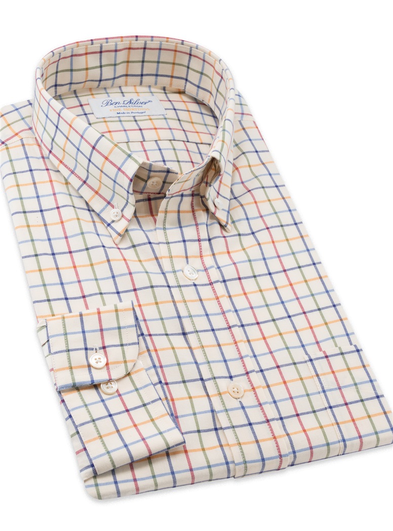 Clover, Cranberry, Gold, and Blue Check Button Down