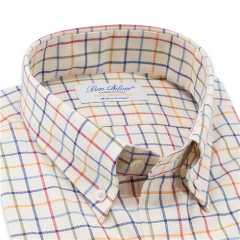Clover, Cranberry, Gold, and Blue Check Button Down