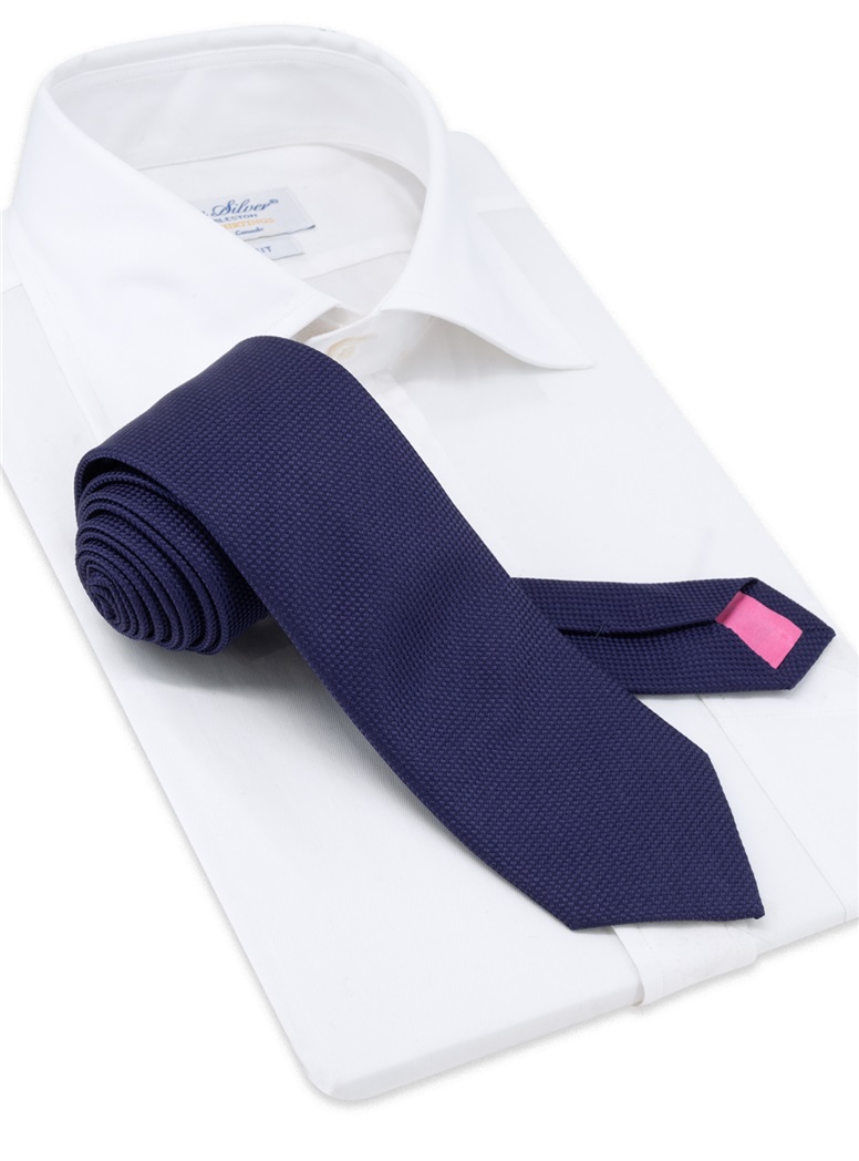 Silk Basketweave Tie in Deep Navy
