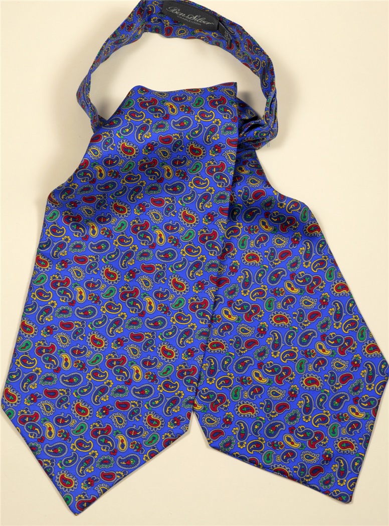 Silk Printed Paisley Ascot in Cobalt