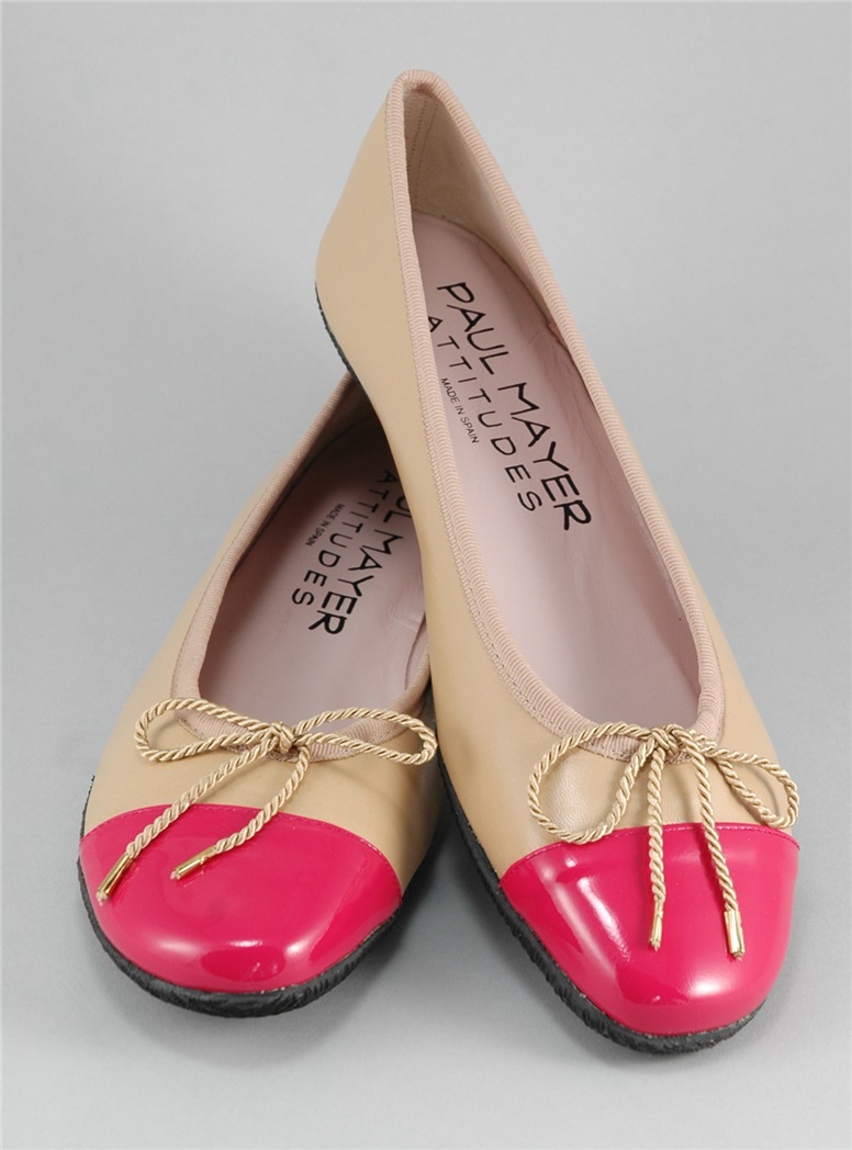 Contrast Toe Beige and Fuchsia Flats