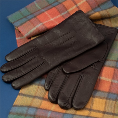 Brown Cashmere Lined Nappa Leather Touchscreen Gloves
