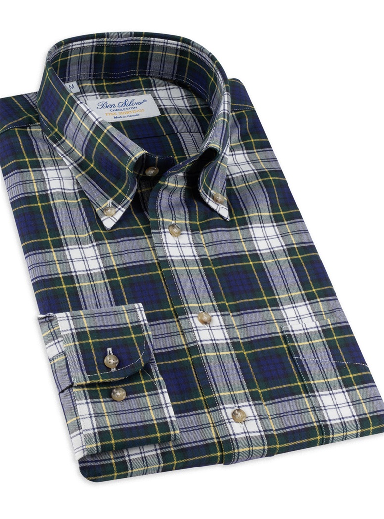 Green and Yellow Tartan Brushed Cotton Button Down