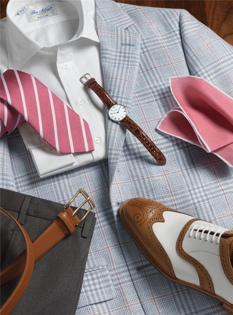 Grey and Cream Glen Plaid Sport Coat with Rose Windowpane