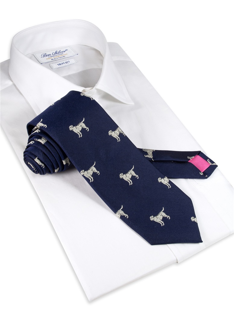 Jacquard Woven Lab Motif Tie in Navy and Silver