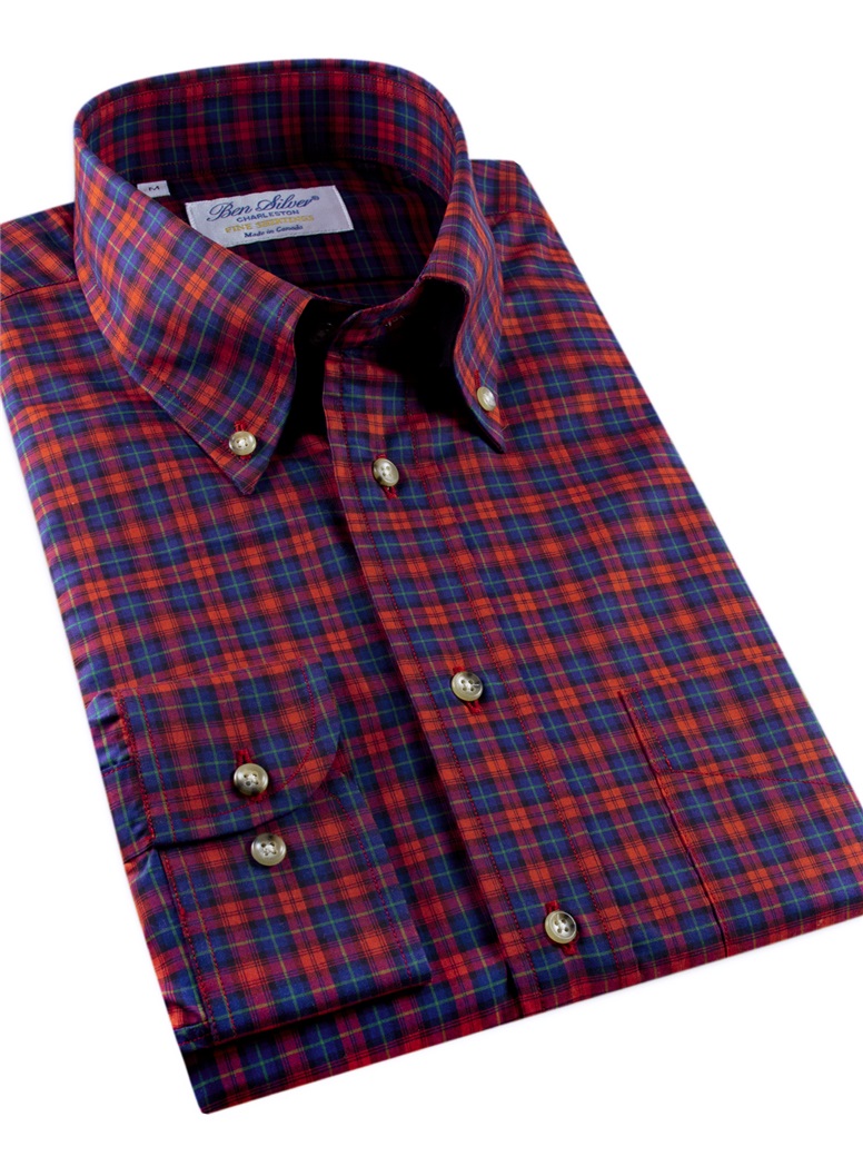 Navy and Fire Plaid Button Down