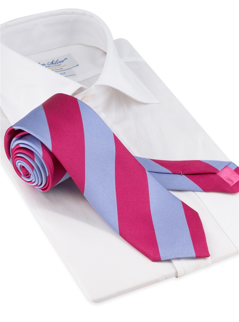Silk Block Striped Tie in Fuchsia