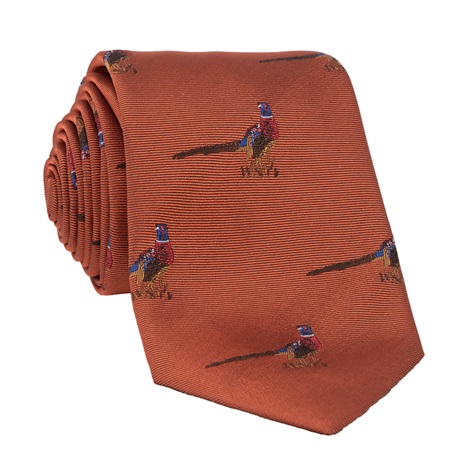 Silk Woven Pheasant Motif Tie in Bronze