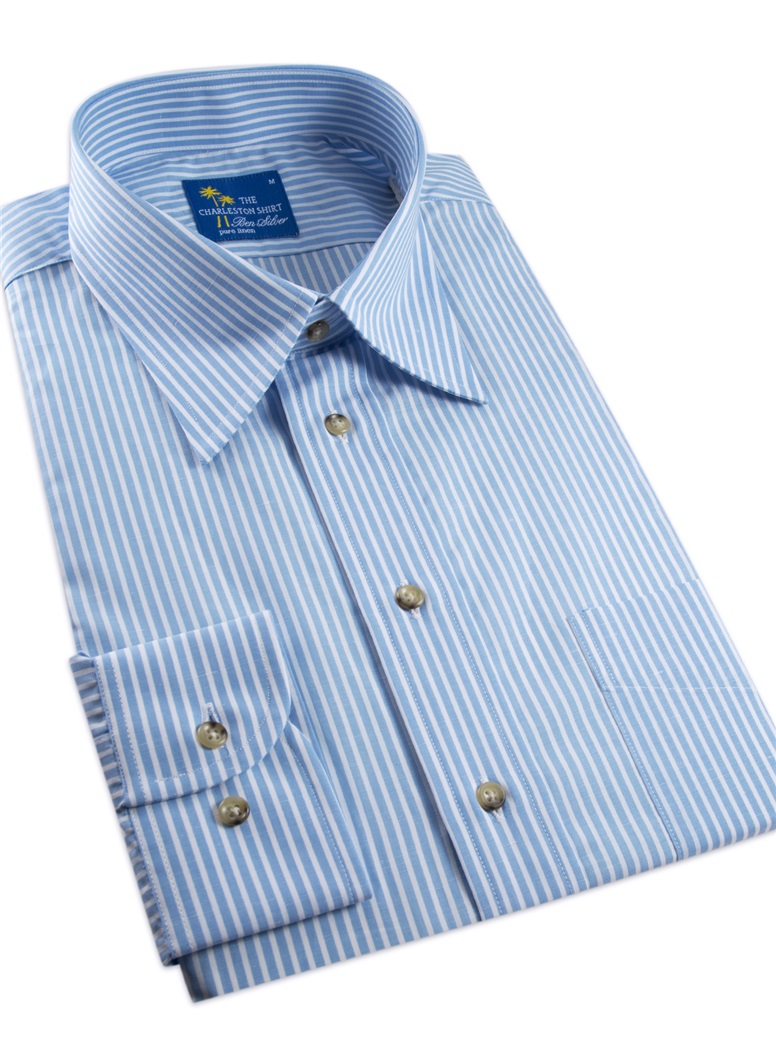 Sky and White Stripe Charleston Shirt in Linen & Cotton