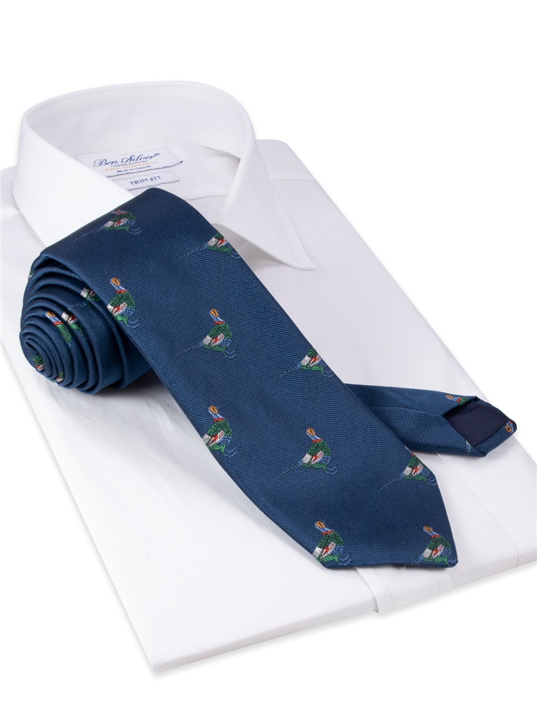 Silk Woven Pheasant Tie in Marine