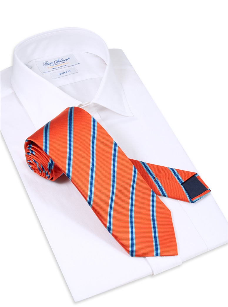 Mogador Silk Striped Tie in Tangerine